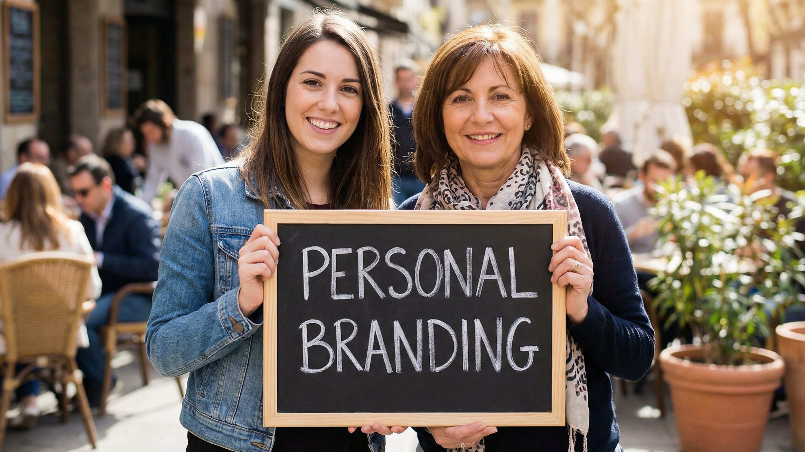 2 people holding a sign reading Personal branding